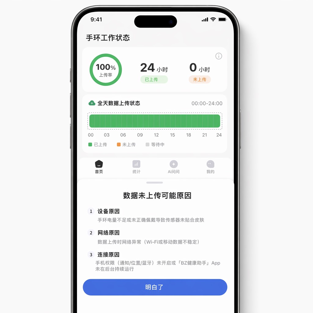 手环工作状态 - 上传率与数据条
